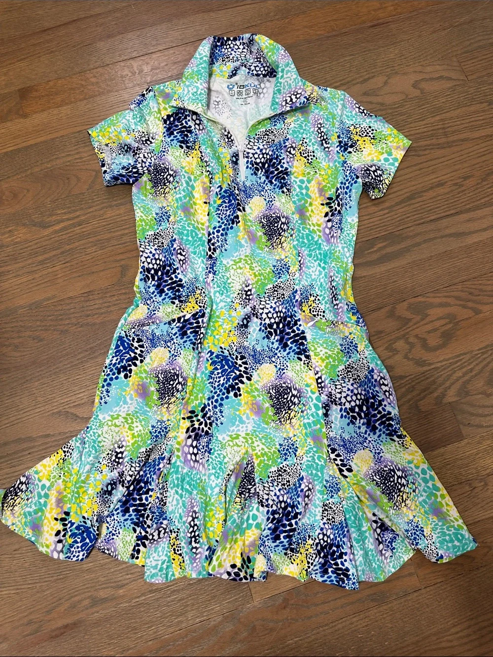 IBKUL Blue, Green, Yellow & Purple Printed Polo Dress